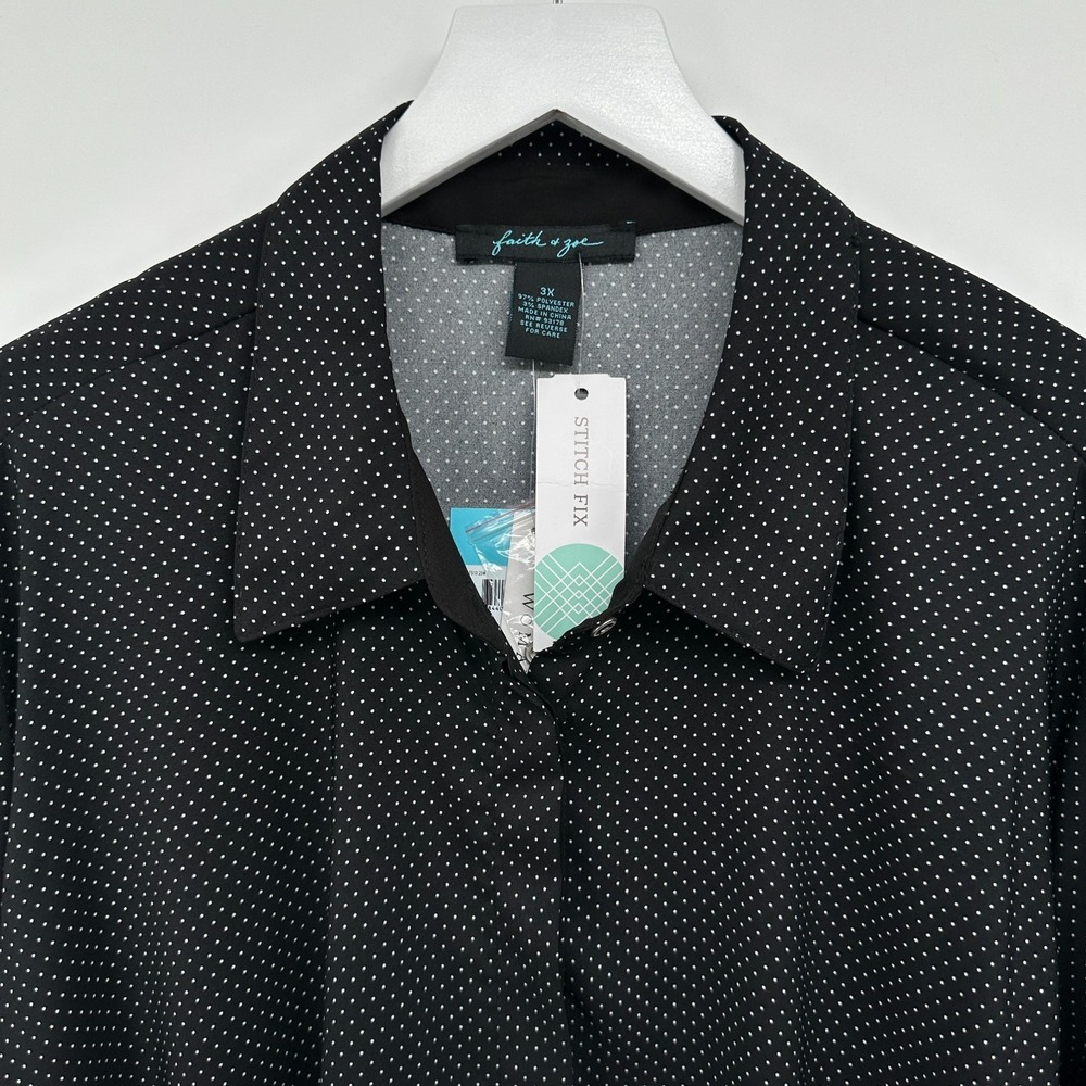Faith‎ & Zoe Tunic Top Shirt 3X Stretch Button Up Dark Academia Polka Dot New - Picture 4 of 12